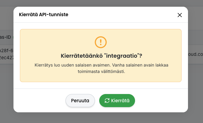 API-tunnisteen kierrätys