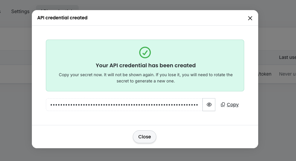 Creating API credential